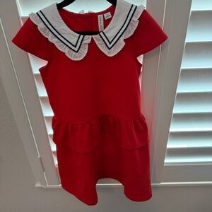 Janie and Jack Red Dress with White Sailor Collar and Navy Trim
